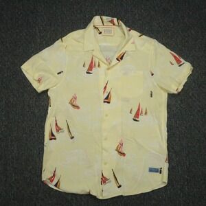 Scotch & Soda Shirt Mens Large Yellow Gold Sailing Boat Short Sleeve Viscose